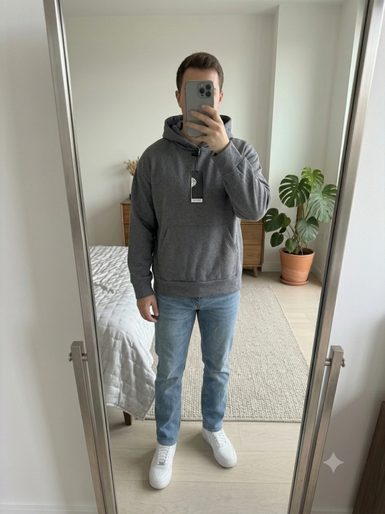 Sudadera gris con capilla y felpa talla XL 